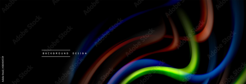 Dynamic motion abstract background. Color blurred stripes on black. Wave liquid lines poster. Vector illustration Dynamic motion abstract background. Color blurred stripes on black. Wave liquid lines poster. Vector illustration