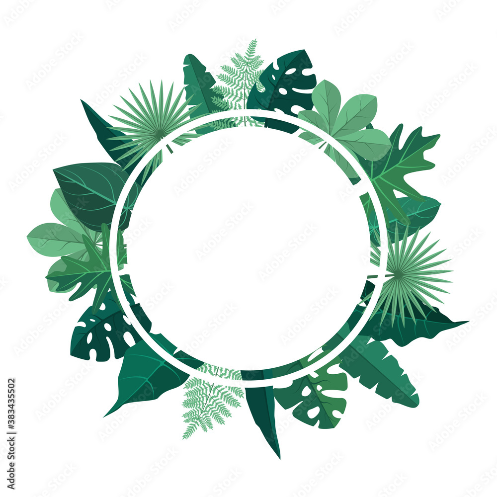 Circle Green Tropical Plant Summer Leaf Border Frame Background Circle Green Tropical Plant Summer Leaf Border Frame Background