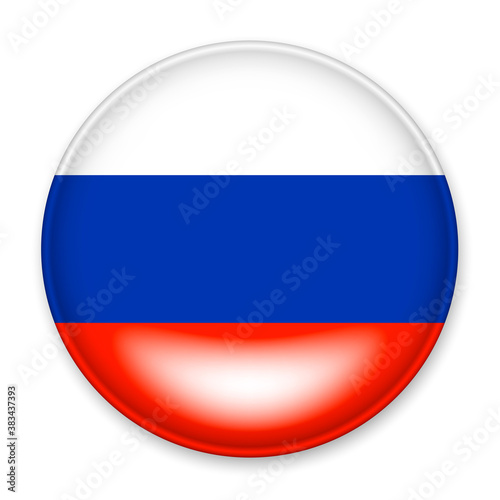 Flag of Russia in the form of a round button with a light glare and a shadow. The symbol of Independence Day, a souvenir, a button for switching the language on the site, an icon.