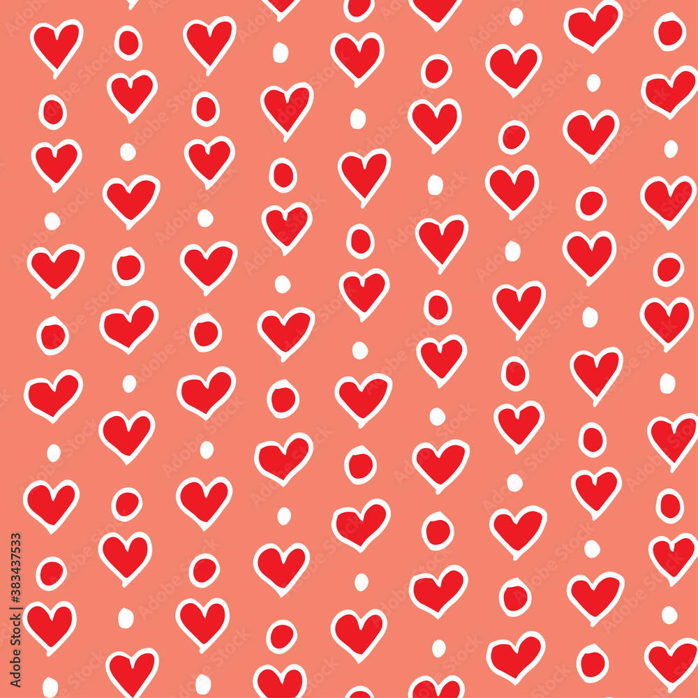 Seamless Pattern With Many Outline Hearts And Circles. Seamless Pattern With Many Outline Hearts And Circles.