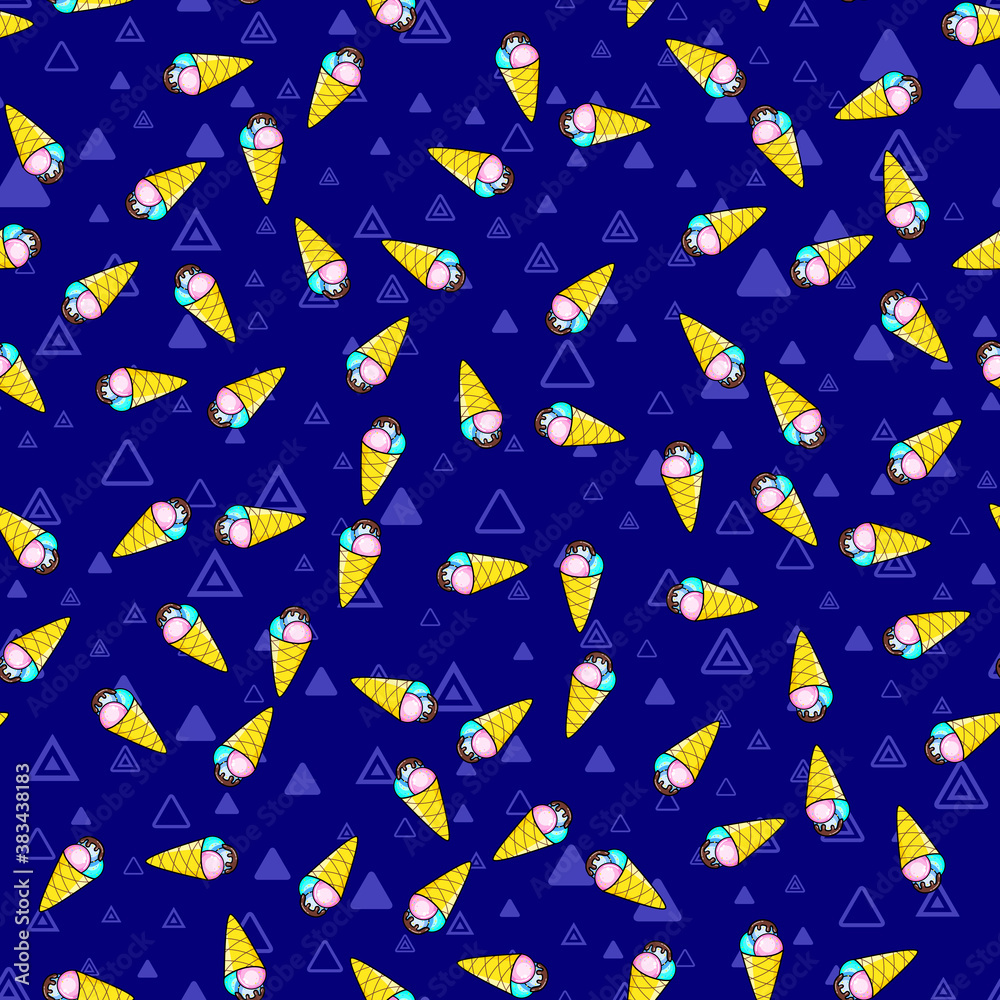 Ice cream seamless pattern on white background. Paper print design. Abstract retro vector illustration. Trendy textile, fabric, wrapping. Modern space decoration. Ice cream seamless pattern on white background. Paper print design. Abstract retro vector illustration. Trendy textile, fabric, wrapping. Modern space decoration.
