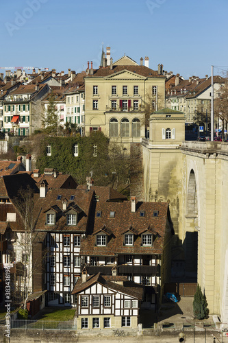 The Nydegg bridge is a freestone structure with three arches over the Aare in Bern, Switzerland