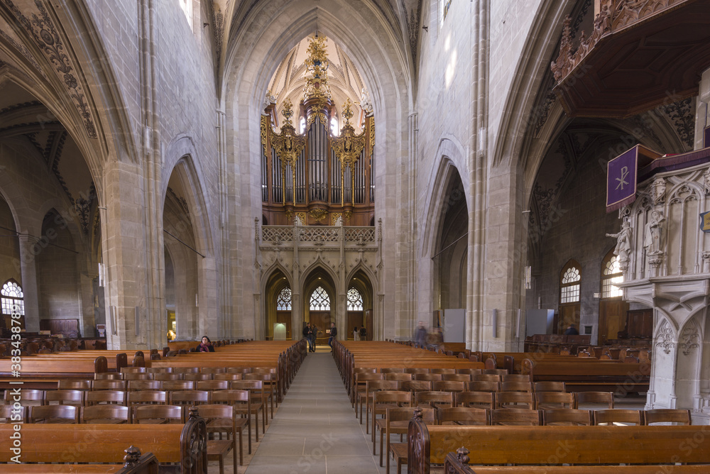 Fototapeta premium Central nave of the Cathedral in Bern, Switzerland