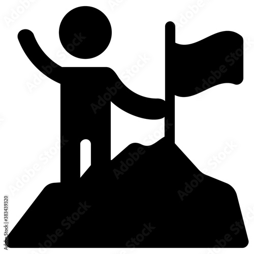 
A person on a hill with a flag depicting milestone achieved 
