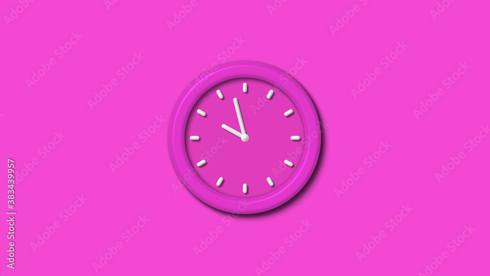 New pink color 3d wall clock isolated on pink background,12 hours wall clock New pink color 3d wall clock isolated on pink background,12 hours wall clock