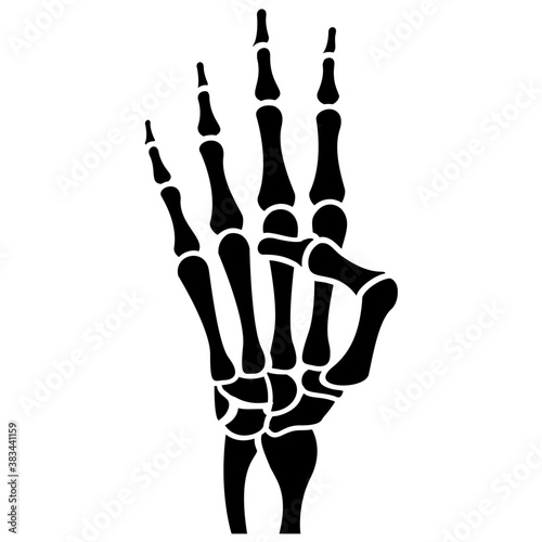 
A skeleton hand is making number three, counting 
