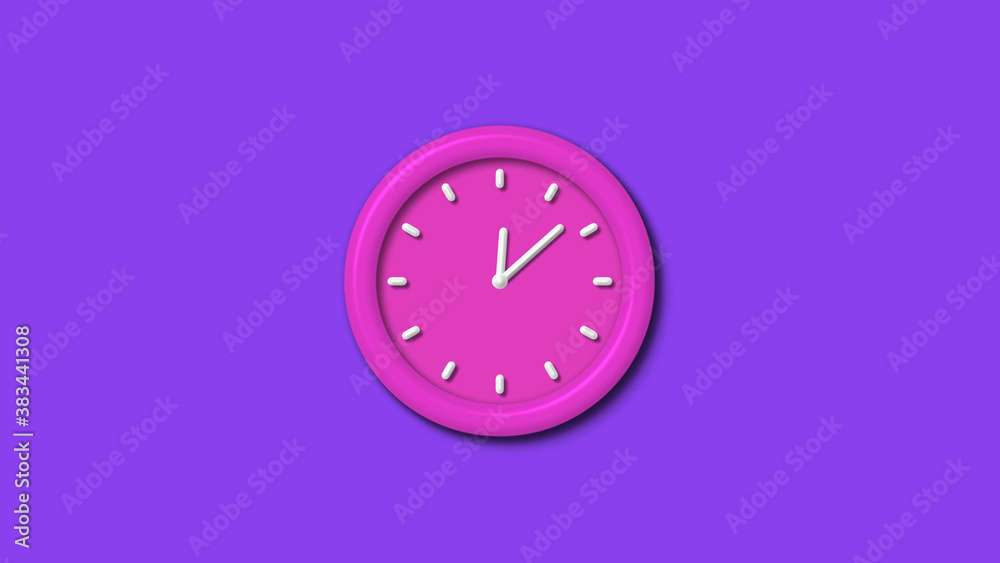 New pink color 3d wall clock isolated on purple background,counting down 3d wall clock New pink color 3d wall clock isolated on purple background,counting down 3d wall clock