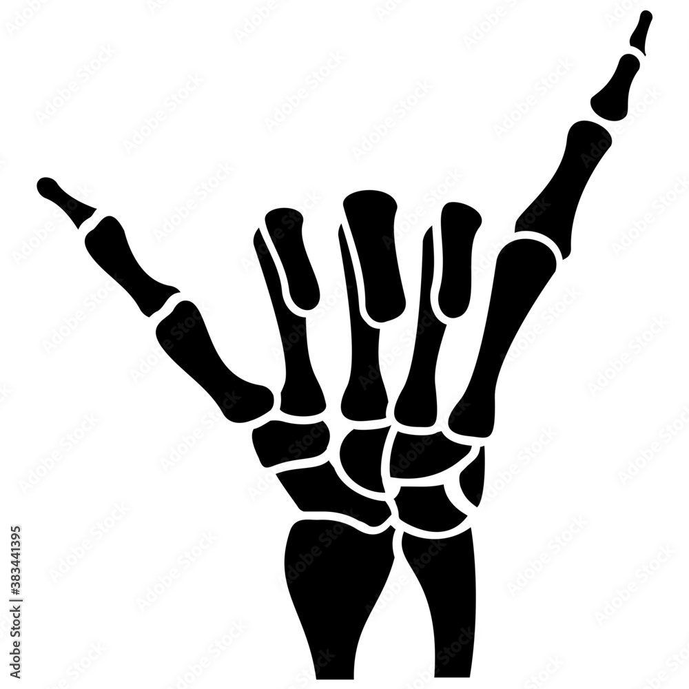 Fototapeta premium A skeleton hand is making rock symbol 