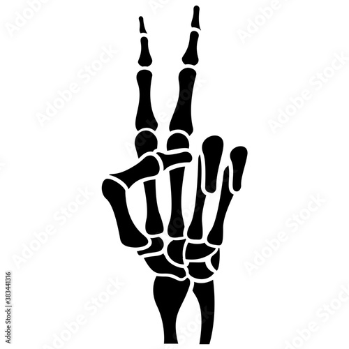 

A skeleton hand is making peace sign 
