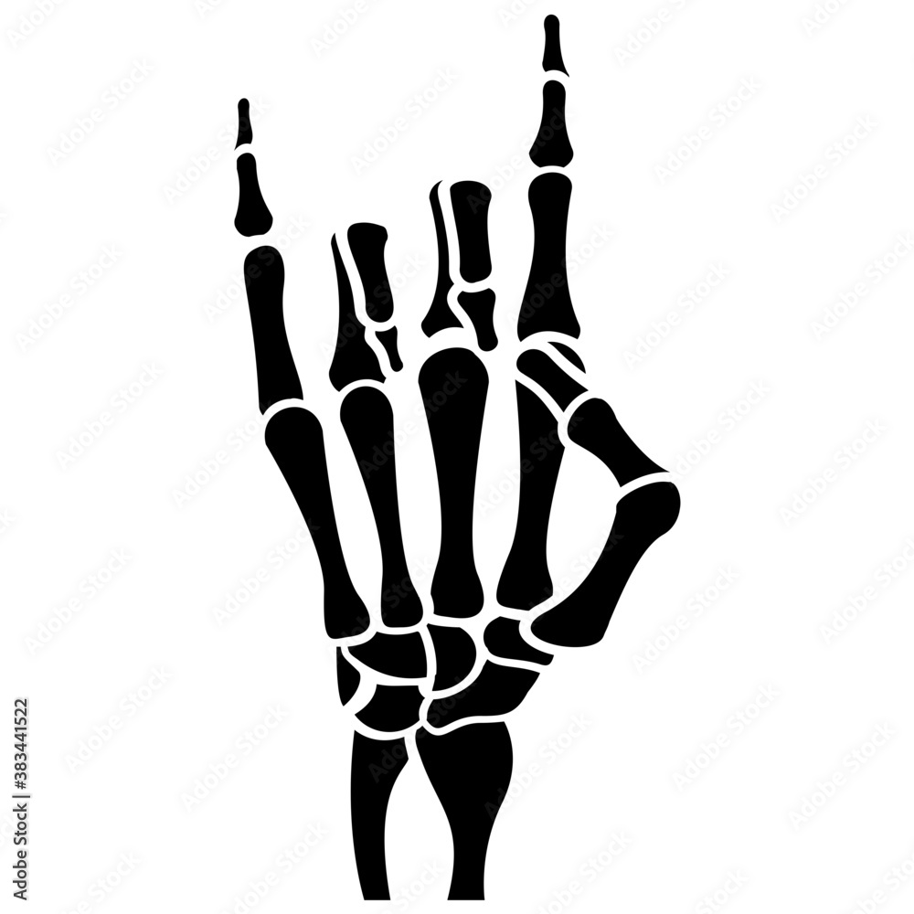 Fototapeta premium A skeleton hand is making rock symbol