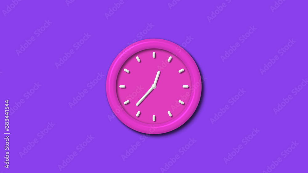 New pink color 3d wall clock isolated on purple background,counting down 3d wall clock New pink color 3d wall clock isolated on purple background,counting down 3d wall clock
