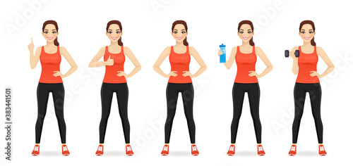 Sport fitness woman in sportswear set isolated vector illustration