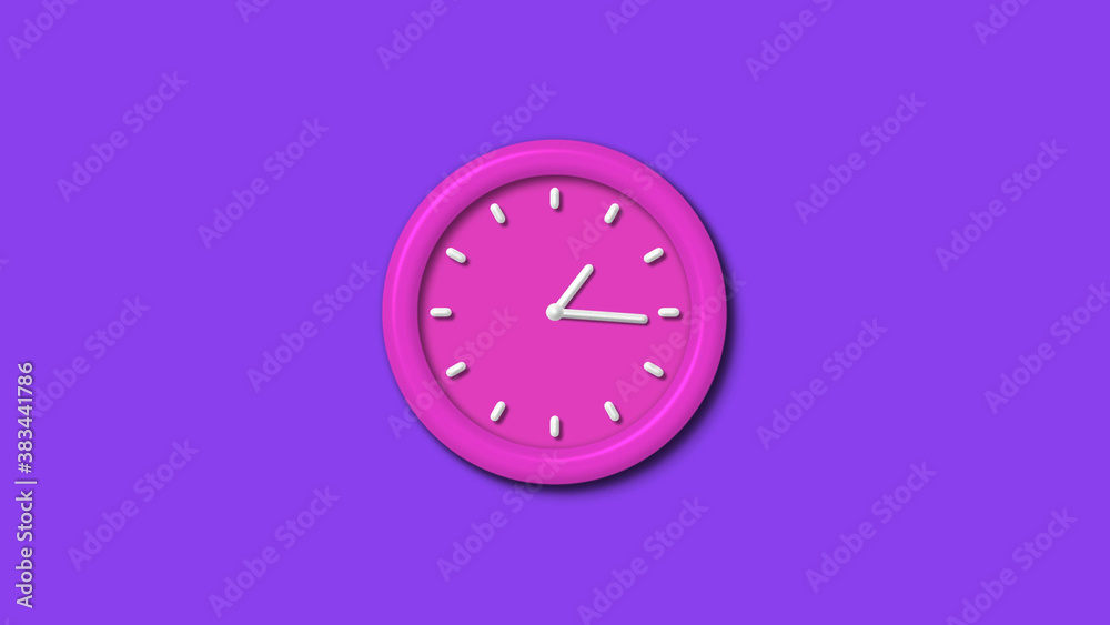 New pink color 3d wall clock isolated on purple background,counting down 3d wall clock New pink color 3d wall clock isolated on purple background,counting down 3d wall clock