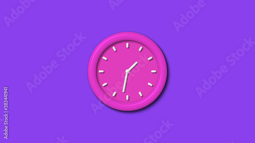 New pink color 3d wall clock isolated on purple background,counting down 3d wall clock