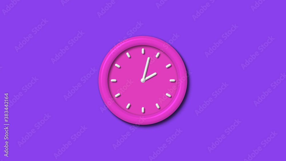 Pink color 12 hours 3d wall clock isolated on purple background,wall clock Pink color 12 hours 3d wall clock isolated on purple background,wall clock