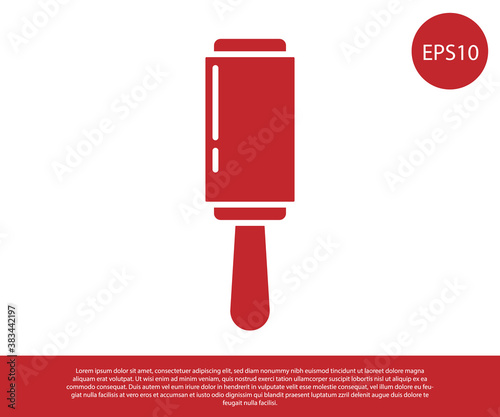 Red Adhesive roller for cleaning clothes icon isolated on white background. Getting rid of debris, dust, hair, fluff, pet wool. Vector Illustration.