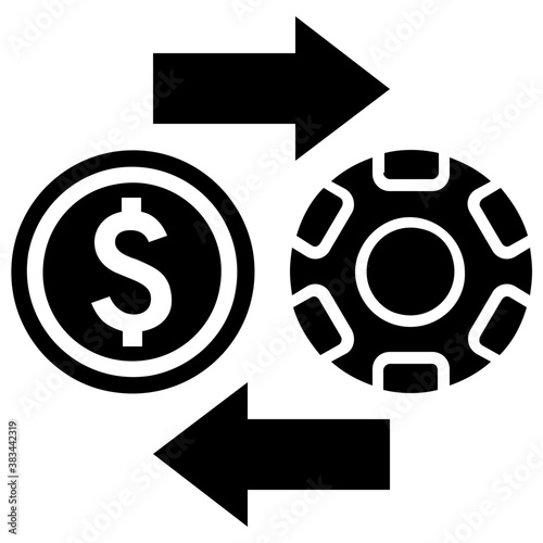
Dollar  with poker chip denoting gambling icon 
