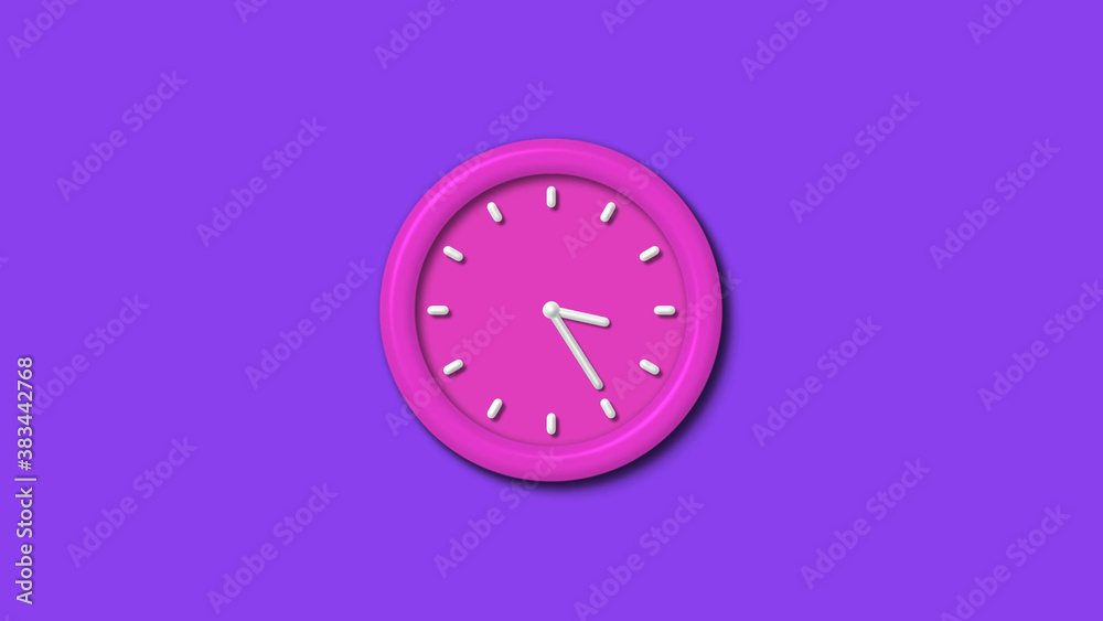 Pink color 12 hours 3d wall clock isolated on purple background,wall clock Pink color 12 hours 3d wall clock isolated on purple background,wall clock
