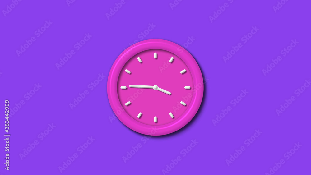 Pink color 12 hours 3d wall clock isolated on purple background,wall clock Pink color 12 hours 3d wall clock isolated on purple background,wall clock
