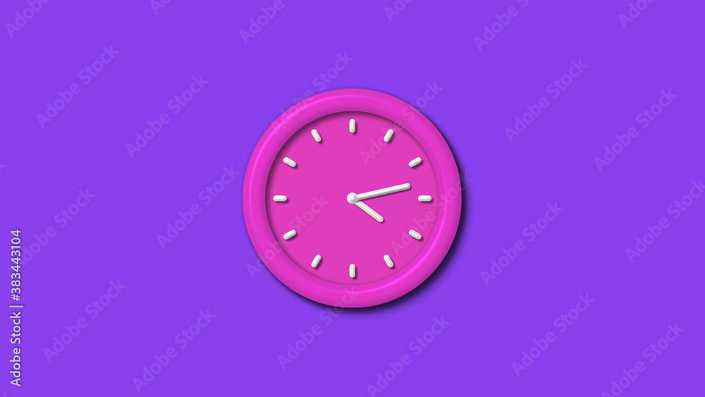 Pink color 12 hours 3d wall clock isolated on purple background,wall clock Pink color 12 hours 3d wall clock isolated on purple background,wall clock