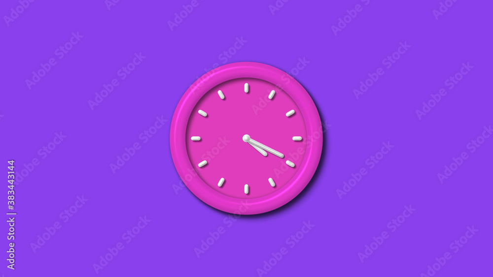 Pink color 12 hours 3d wall clock isolated on purple background,wall clock Pink color 12 hours 3d wall clock isolated on purple background,wall clock