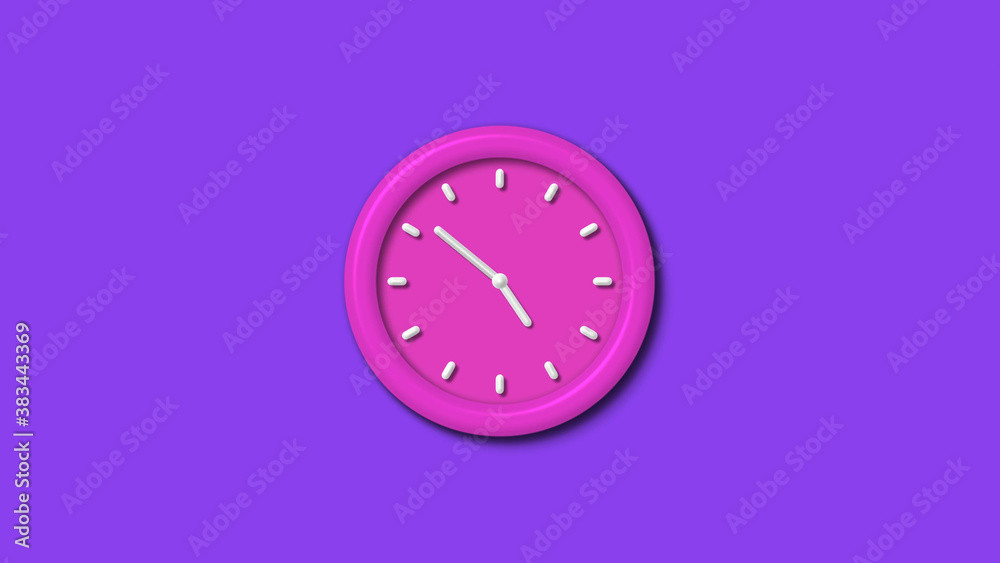 Pink color 12 hours 3d wall clock isolated on purple background,wall clock Pink color 12 hours 3d wall clock isolated on purple background,wall clock