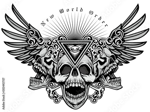 Gothic sign with skull and wings, grunge vintage design t shirts
