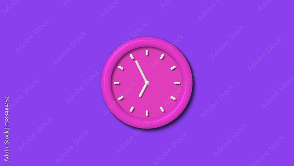 Amazing pink color 3d wall clock isolated on purple background,Counting down 12 hours wall clock