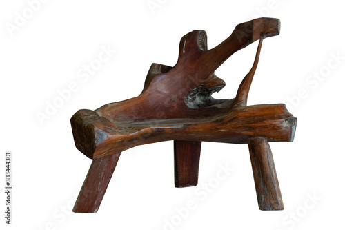 Root furniture on isolate white texture background with copy space and clipping path. Table chairs are made from stumps, roots, wood, and stumps that are processed. Most of them are Takian wood, Padau photo