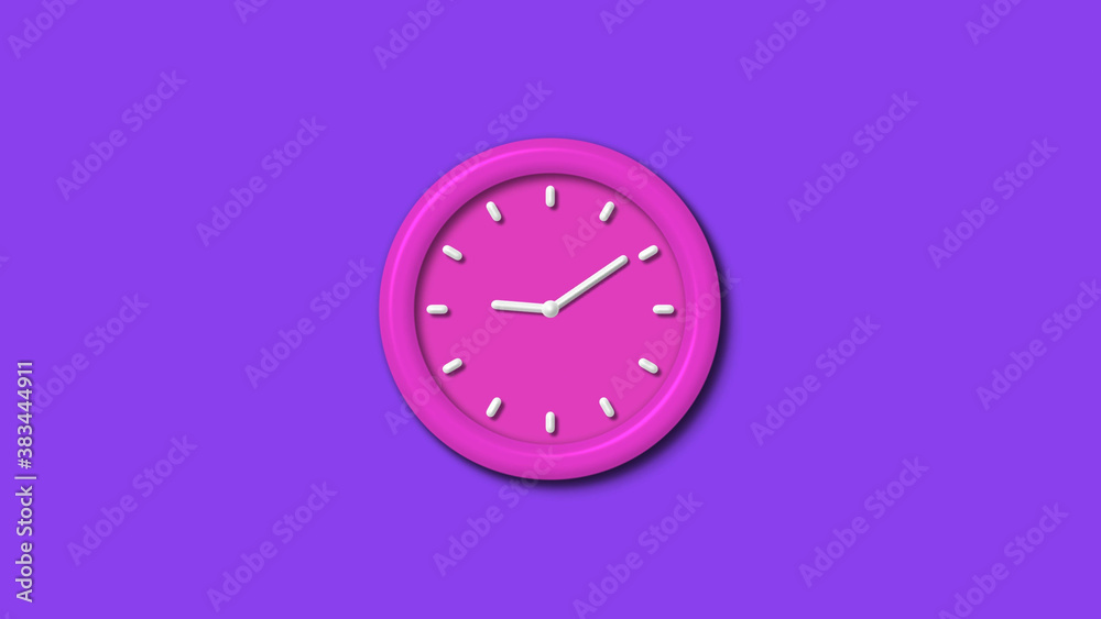 Newpink color 3d wall clock isolated on purple background,12 hours wall clock Newpink color 3d wall clock isolated on purple background,12 hours wall clock