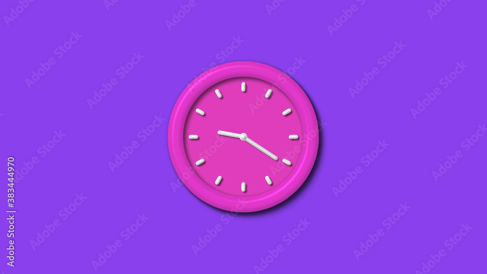 Newpink color 3d wall clock isolated on purple background,12 hours wall clock Newpink color 3d wall clock isolated on purple background,12 hours wall clock