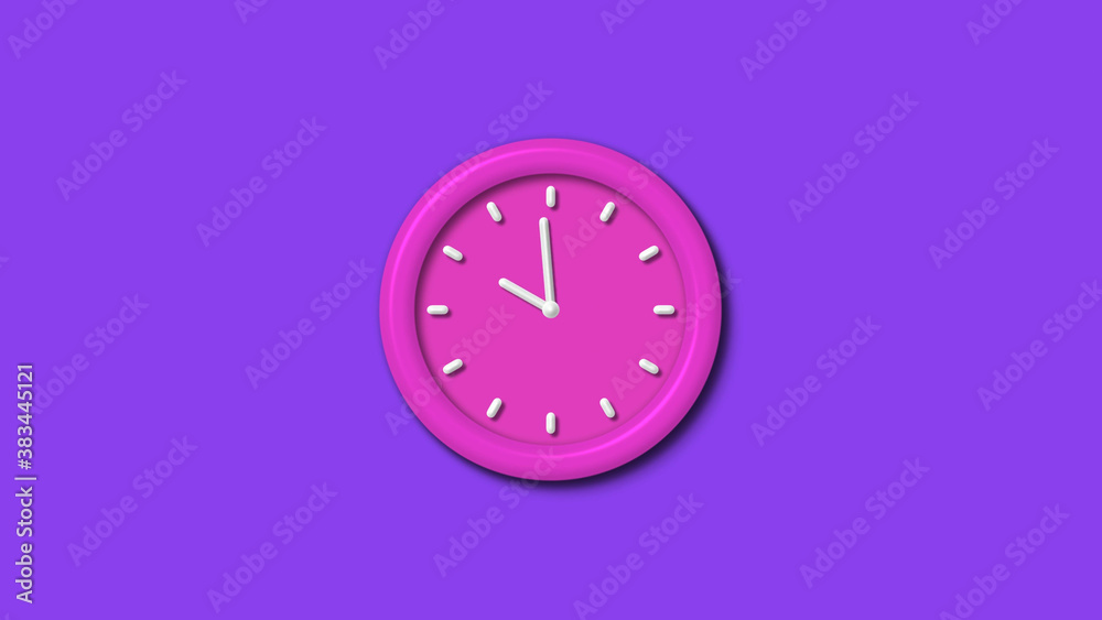 Newpink color 3d wall clock isolated on purple background,12 hours wall clock Newpink color 3d wall clock isolated on purple background,12 hours wall clock