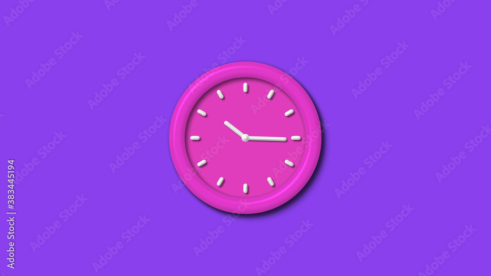 Newpink color 3d wall clock isolated on purple background,12 hours wall clock