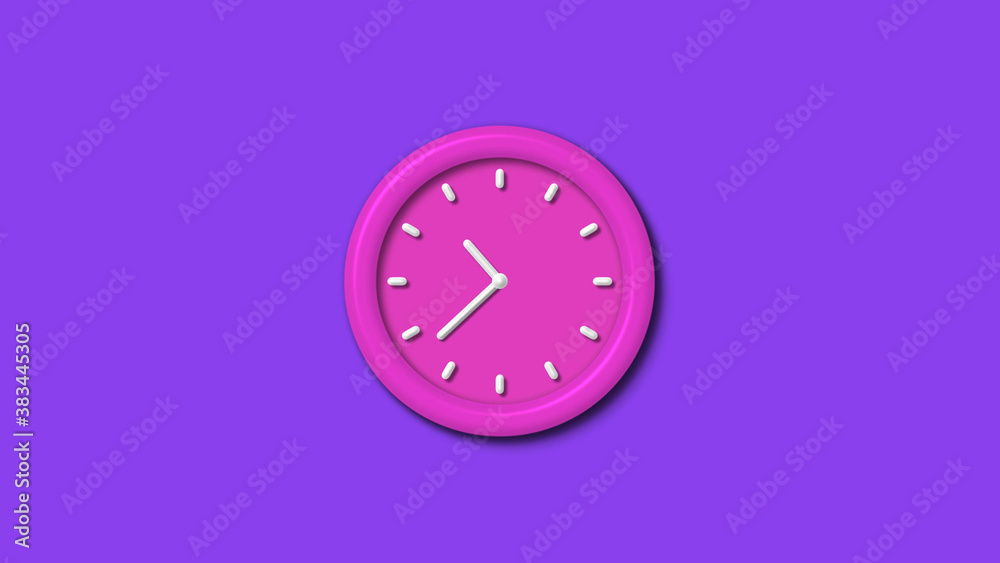 Newpink color 3d wall clock isolated on purple background,12 hours wall clock Newpink color 3d wall clock isolated on purple background,12 hours wall clock