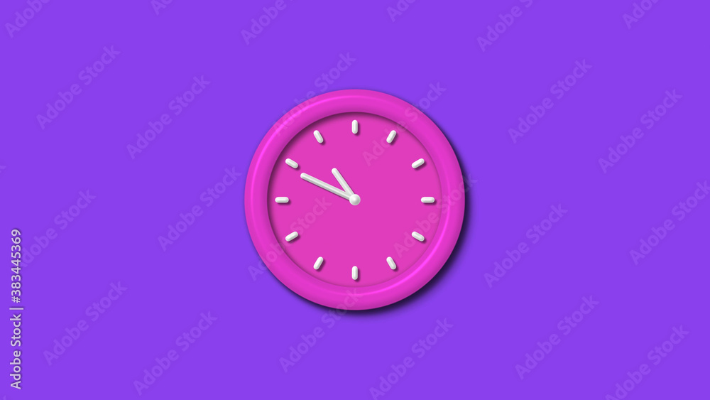 Newpink color 3d wall clock isolated on purple background,12 hours wall clock