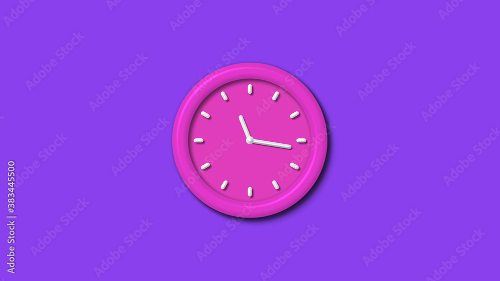 Newpink color 3d wall clock isolated on purple background,12 hours wall clock Newpink color 3d wall clock isolated on purple background,12 hours wall clock