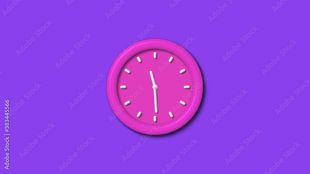Newpink color 3d wall clock isolated on purple background,12 hours wall clock Newpink color 3d wall clock isolated on purple background,12 hours wall clock