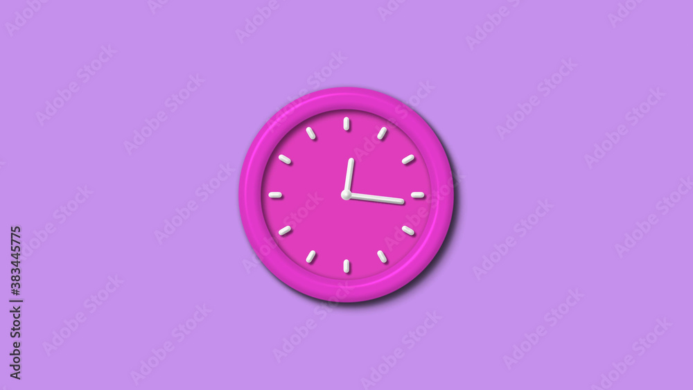 Pink color 12 hours 3d wall clock isolated on purple light background,wall clock isolated Pink color 12 hours 3d wall clock isolated on purple light background,wall clock isolated