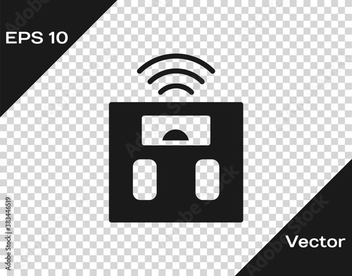 Black Smart bathroom scales icon isolated on transparent background. Weight measure equipment. Internet of things concept with wireless connection. Vector.