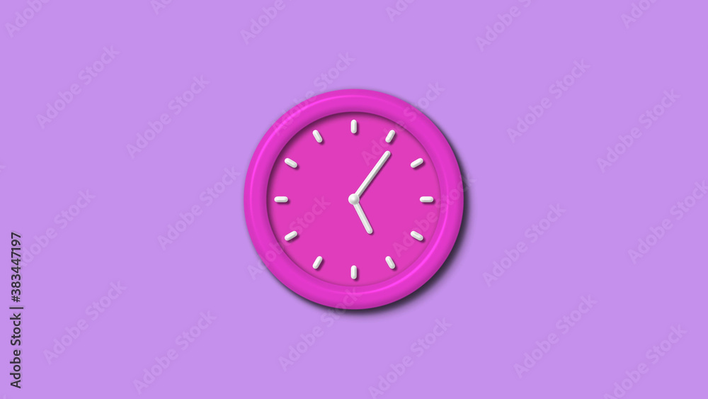 Amazing pink color 12 hours 3d wall clock isolated on purple light background,wall clock Amazing pink color 12 hours 3d wall clock isolated on purple light background,wall clock