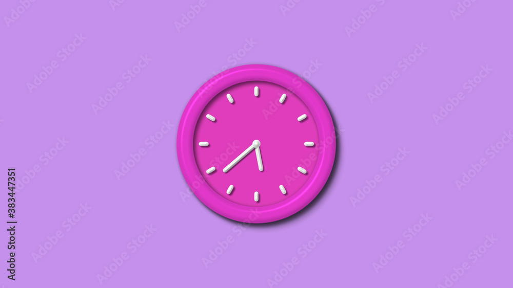 New pink color 3d wall clock isolated on purple light background,12 hours wall clock New pink color 3d wall clock isolated on purple light background,12 hours wall clock