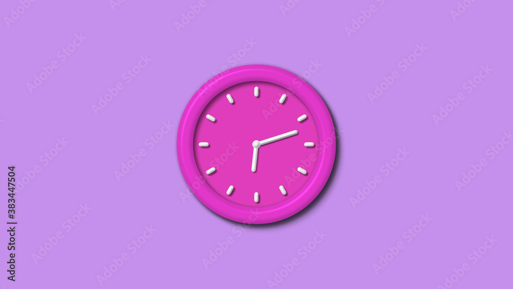 New pink color 3d wall clock isolated on purple light background,12 hours wall clock New pink color 3d wall clock isolated on purple light background,12 hours wall clock