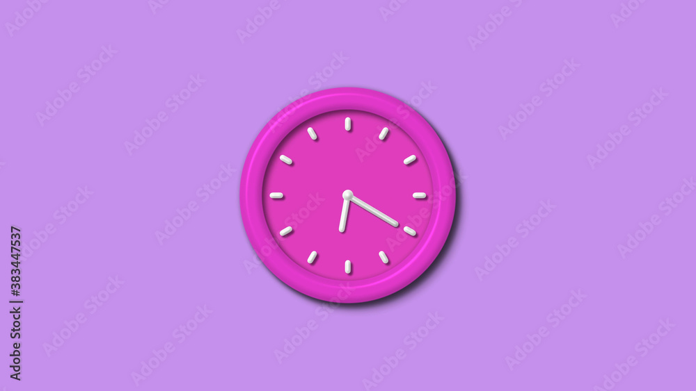 New pink color 3d wall clock isolated on purple light background,12 hours wall clock New pink color 3d wall clock isolated on purple light background,12 hours wall clock