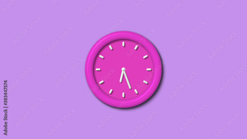 New pink color 3d wall clock isolated on purple light background,12 hours wall clock New pink color 3d wall clock isolated on purple light background,12 hours wall clock