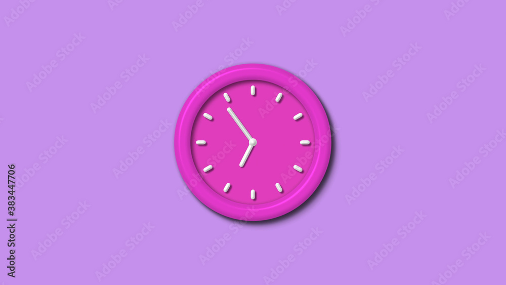 New pink color 3d wall clock isolated on purple light background,12 hours wall clock New pink color 3d wall clock isolated on purple light background,12 hours wall clock