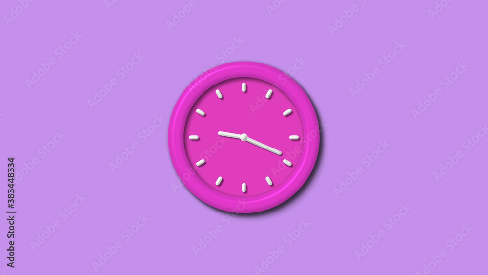 Amazing pink color 3d wall clock isolated on purple light background,12 hours clock isolated Amazing pink color 3d wall clock isolated on purple light background,12 hours clock isolated