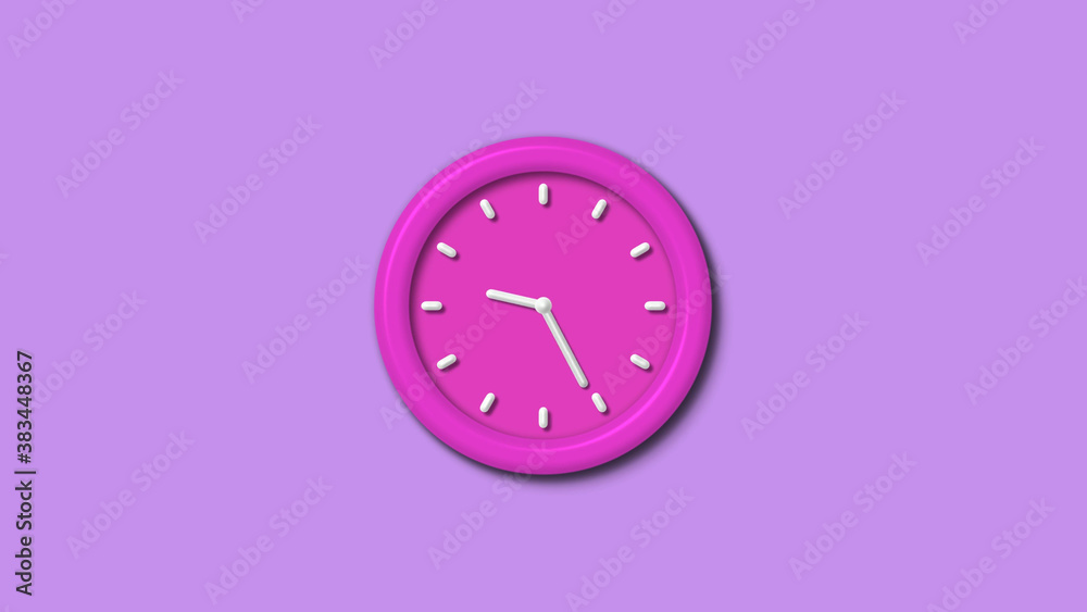 Amazing pink color 3d wall clock isolated on purple light background,12 hours clock isolated Amazing pink color 3d wall clock isolated on purple light background,12 hours clock isolated
