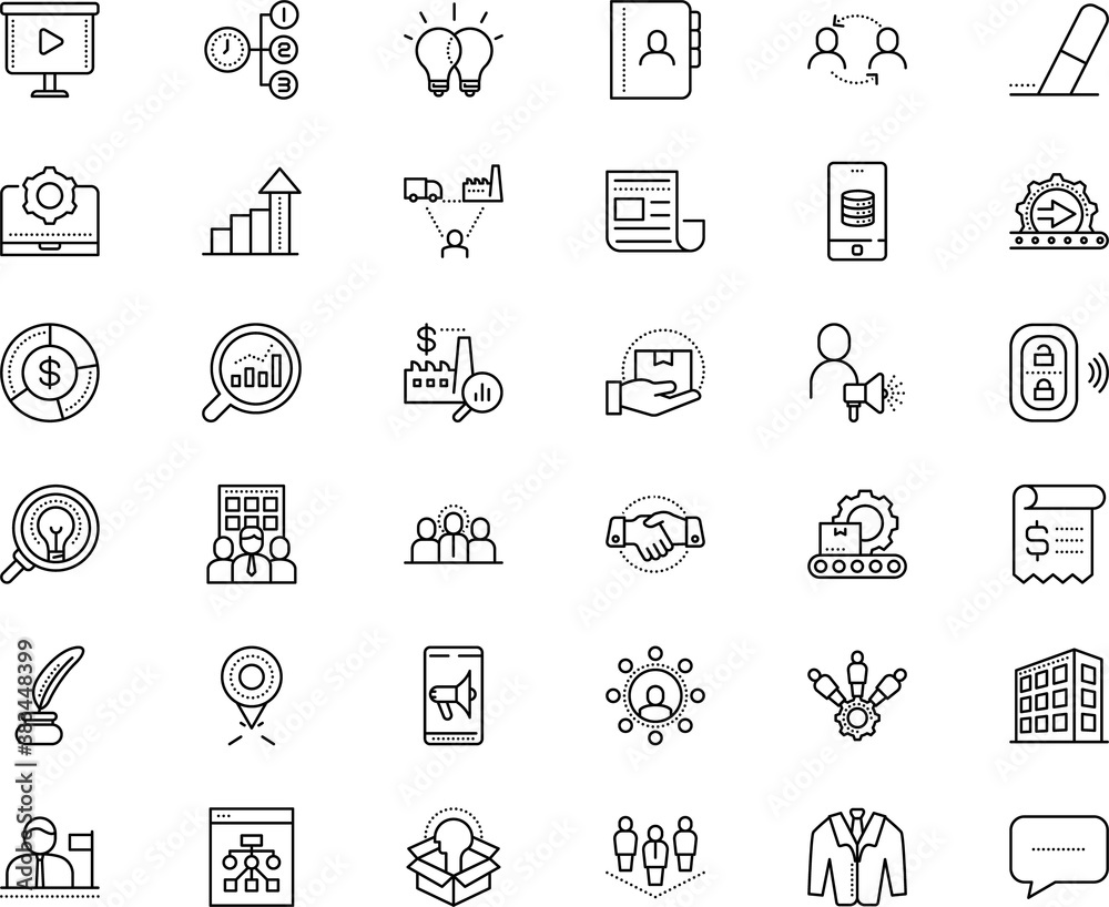 business vector icon set such as: draw, contract, energy, pay, brainstorm, operation, label, address, bright, power, tie, nobody, laptop, residential, together, thumb, cogwheel, market, therapy