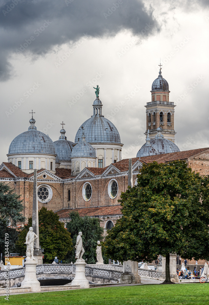 Padua, Basilica and Abbey of Santa Giustina (St. Justina, V-XVII century) and the Prato della Valle square, Veneto, Italy, Europe.