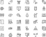 business vector icon set such as: fame, slip, stats, sphere, day, treasure, city, html, family, note, compliant, and, streaming, seminar, front, creation, pay, appointment, young, peer, bulb, hill